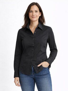 OUI Classic Black Stretch Button-Down Blouse – Size 10 – NWT – Workwear